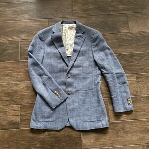 Suitsupply Havana Sport Coat 36R Blue Hopsack Wool Silk Linen Cashmere Slim